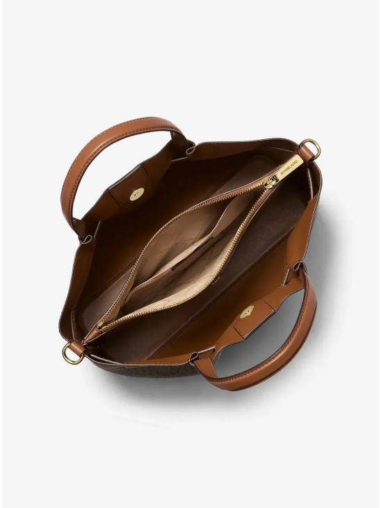 Michael Kors Carson Medium Signature Logo Satchel Brown