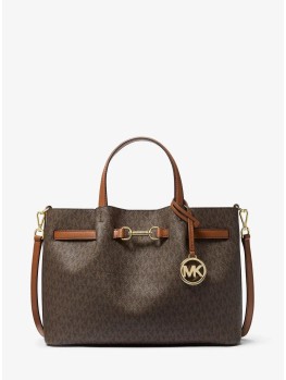 Michael Kors Carson Medium Signature Logo Satchel Brown