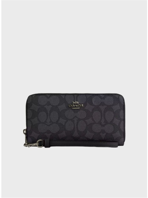 Женский кошелек Coach Long Zip Around In Signature Canvas Black