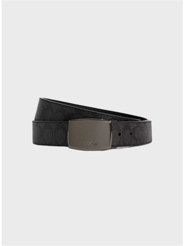 Мужской пояс Coach Boxed Plaque And Harness Buckle Cut To Size Reversible 38 Mm Black Logo