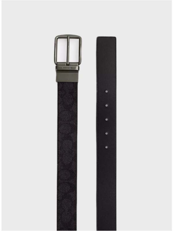 Мужской пояс Coach Boxed Plaque And Harness Buckle Cut To Size Reversible 38 Mm Black Logo