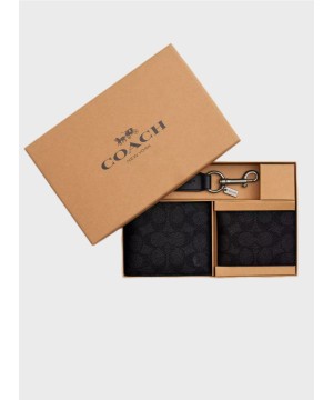 Подарочный набор Coach Boxed 3 In 1 Wallet Gift Set In Signature Canvas Black Logo