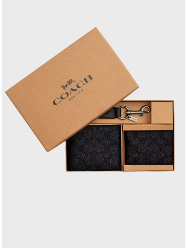 Подарочный набор Coach Boxed 3 In 1 Wallet Gift Set In Signature Canvas Black Logo