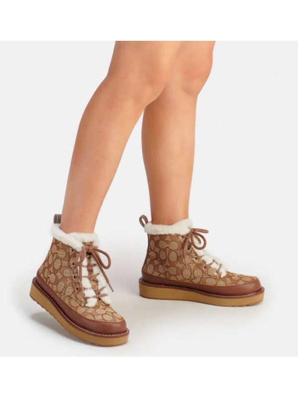 Coach Imani Boot In Signature Jacquard Khaki/Saddle