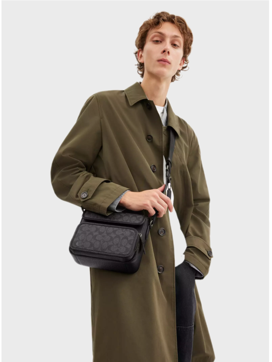 Чоловіча сумка Coach Sullivan Flap Crossbody In Signature Canvas Black Logo
