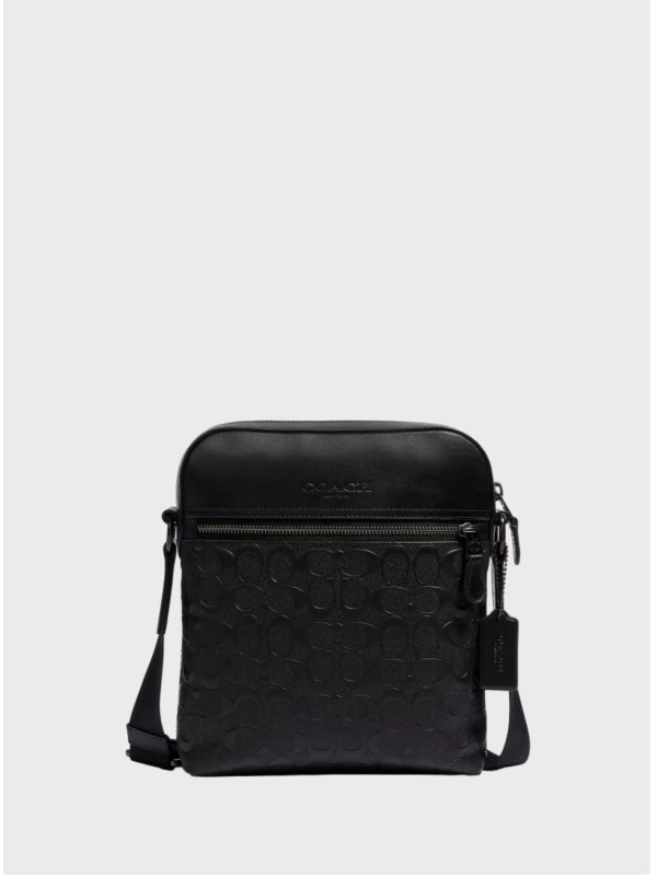 Мужская сумка Coach Houston Flight In Signature Leather Embossed Black Logo