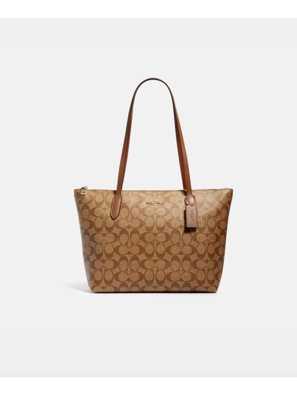 Cумка Coach Gallery Tote In Signature Canvas Gold/Khaki Saddle