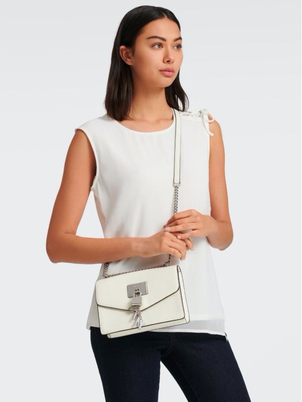 Cумка DKNY Elissa Pebbled Leather Shoulder Bag White Mini