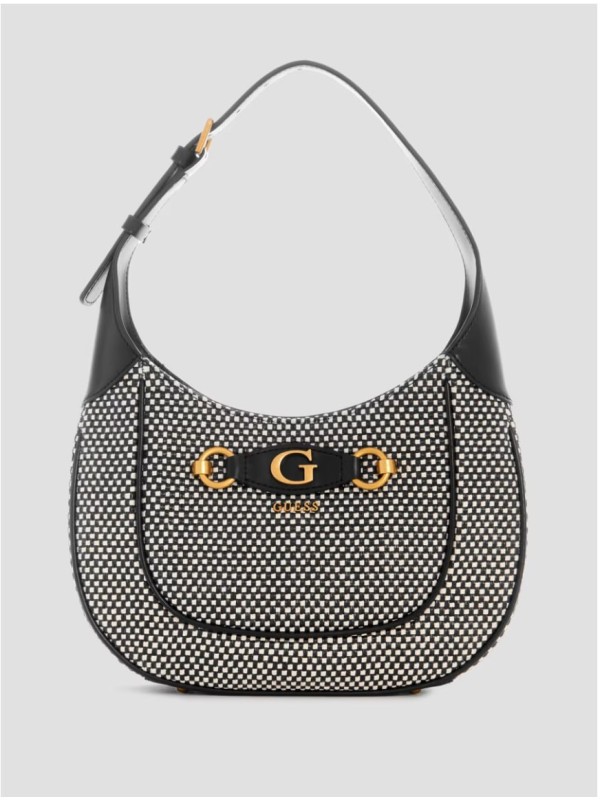 Cумка GUESS Izzy Raffia Hobo Bag Black shiny nickel