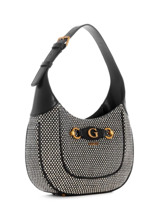 Cумка GUESS Izzy Raffia Hobo Bag Black shiny nickel