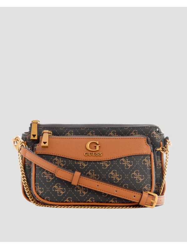 Cумка Guess Nell Logo Double Pouch Crossbody Brown logo/Cognac