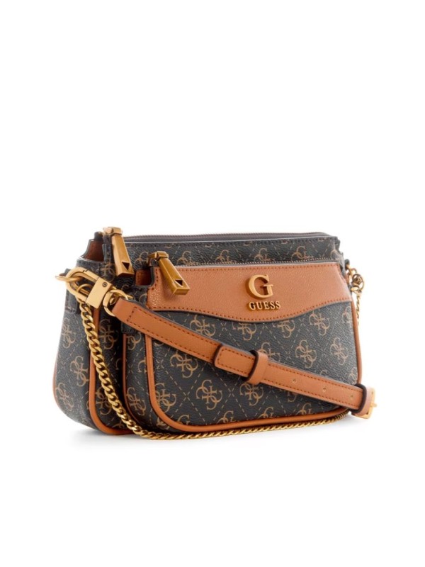 Cумка Guess Nell Logo Double Pouch Crossbody Brown logo/Cognac