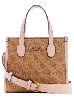 Cумка GUESS Silvana 4G Basique Logo Mini Double Compartment Crossbody Tote brown+rose
