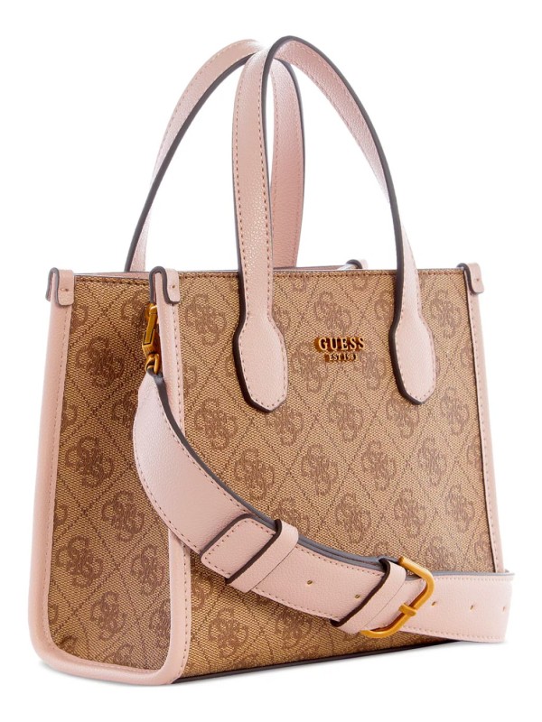 Cумка GUESS Silvana 4G Basique Logo Mini Double Compartment Crossbody Tote brown+rose