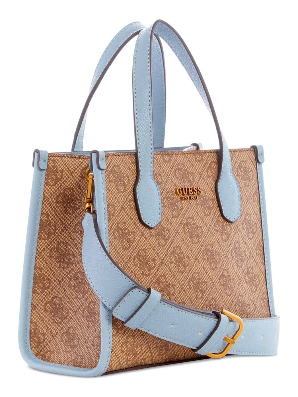 Cумка GUESS Silvana 4G Basique Logo Mini Double Compartment Crossbody Tote brown+blue