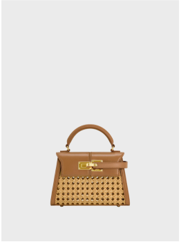 Сумка JW Pei Elise Faux Bamboo Woven Top Handle Brown