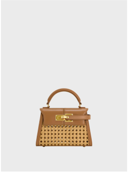 Сумка JW Pei Elise Faux Bamboo Woven Top Handle Brown