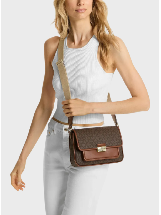 Сумка Michael Kors Bradshaw Medium Signature Messenger Brown Logo