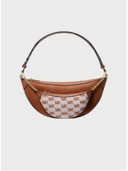 Сумка Michael Kors Hollis Medium 2-in-1 Pebbled Leather and Jacquard Brown/Brown Logo