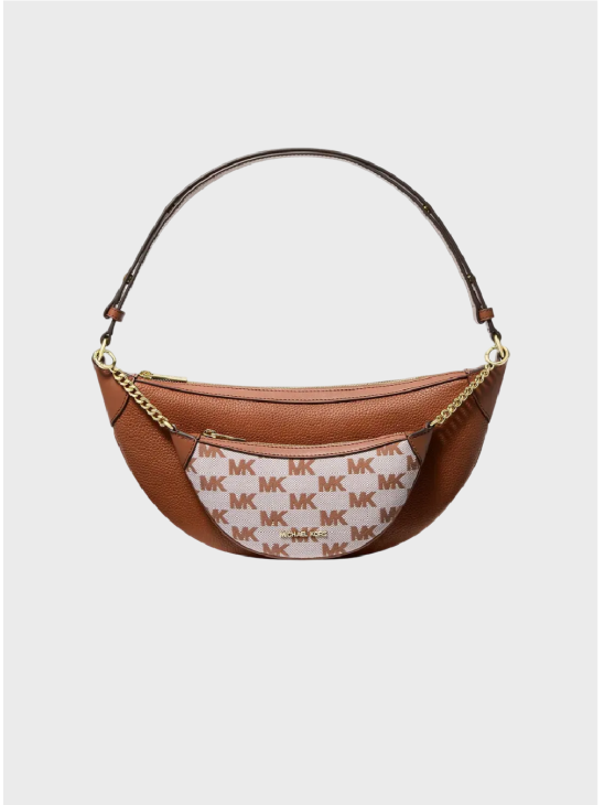 Сумка Michael Kors Hollis Medium 2-in-1 Pebbled Leather and Jacquard Brown/Brown Logo
