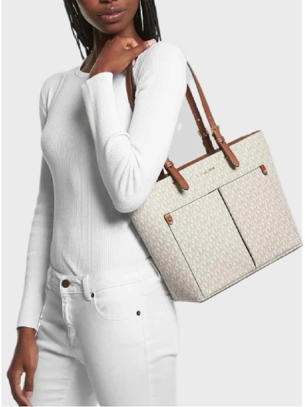 Сумка Michael Kors Jet Set Medium Double Pocket Tote Bag Vanilla Logo