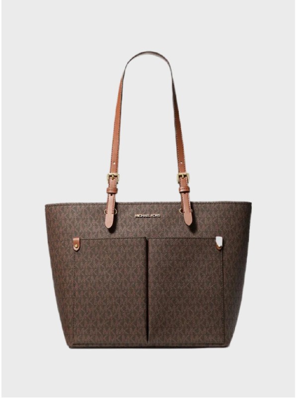 Сумка Michael Kors Jet Set Medium Double Pocket Tote Bag Brown Logo