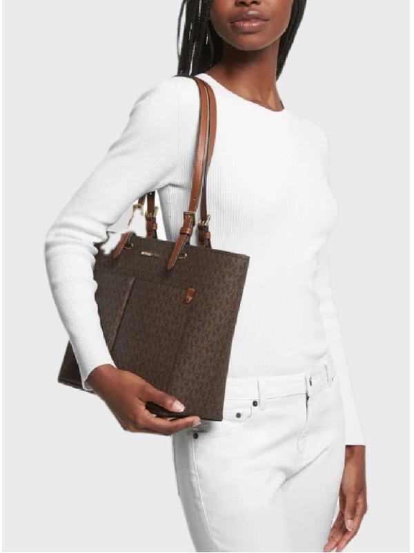 Сумка Michael Kors Jet Set Medium Double Pocket Tote Bag Brown Logo