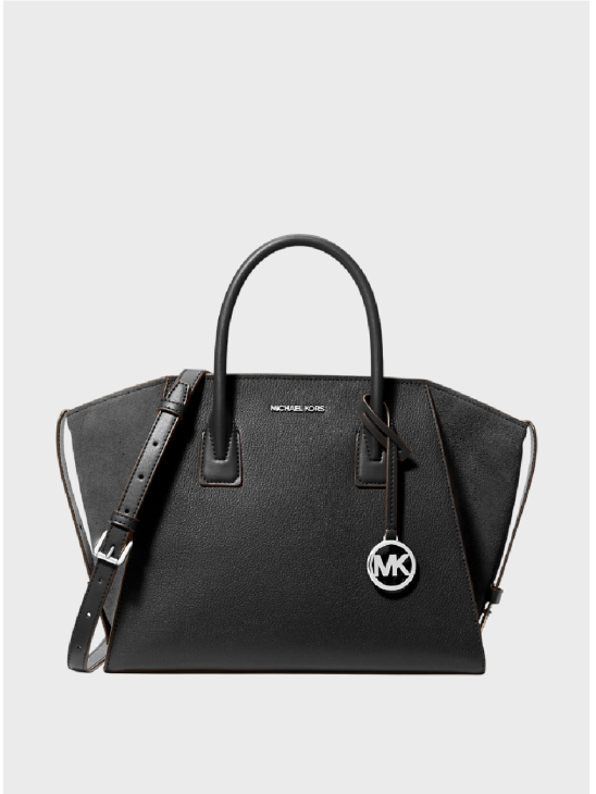 Сумка Michael Kors Avril Medium Leather and Suede Satchel Black/Silver