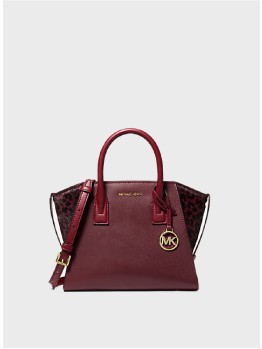 Сумка Michael Kors Avril Small Leather and Cheetah Print Calf Hair Oxblood Multi