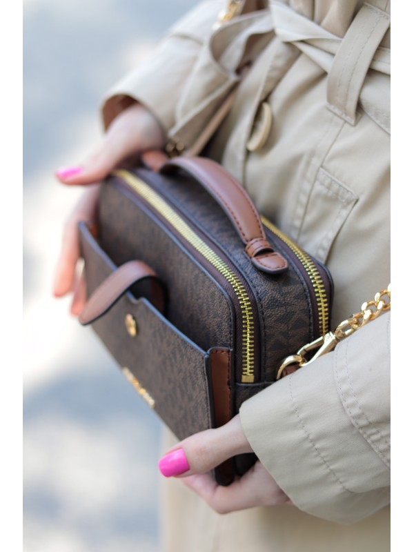 Cумка Michael Kors Handbag Double Zip Brown Logo