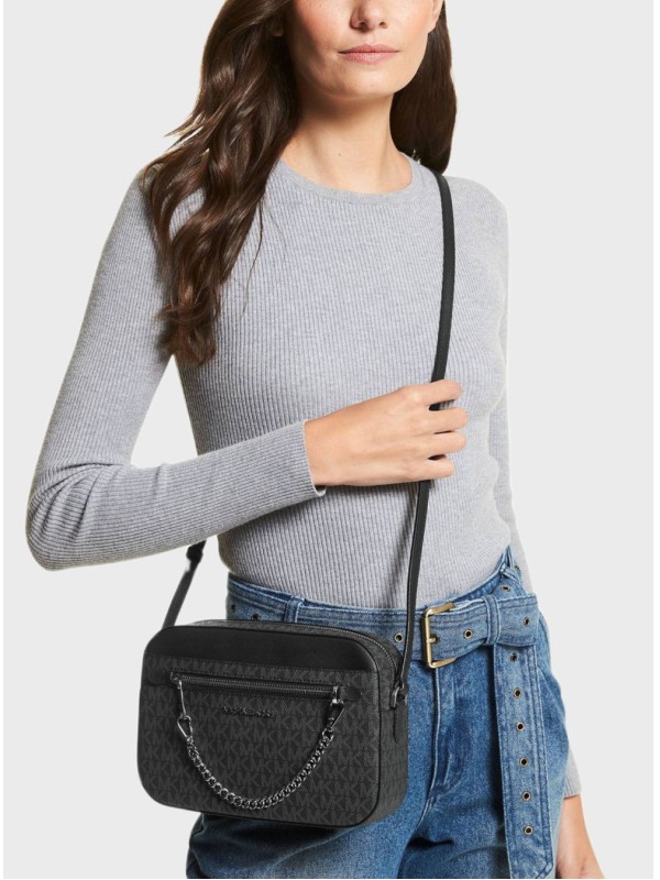 Cумка Michael Kors East West Zip Chain Crossbody Black Logo