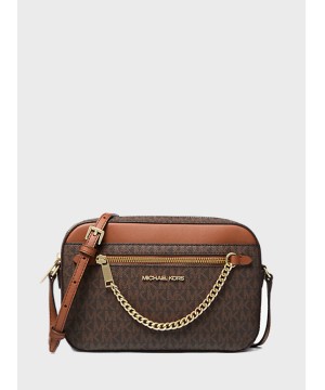 Cумка Michael Kors East West Zip Chain Crossbody Brown Logo