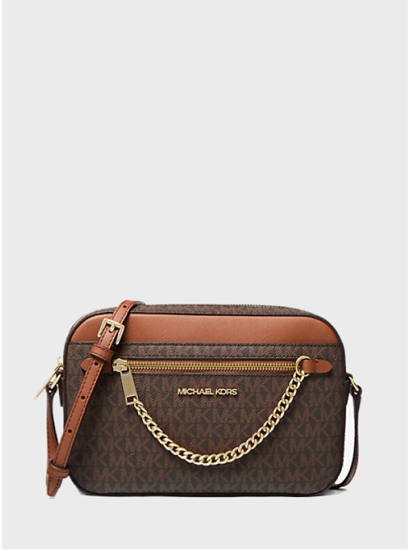 Cумка Michael Kors East West Zip Chain Crossbody Brown Logo