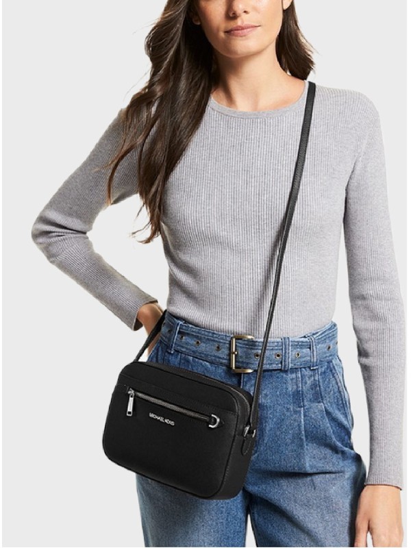 Cумка Michael Kors East West Zip Chain Crossbody Black Silver