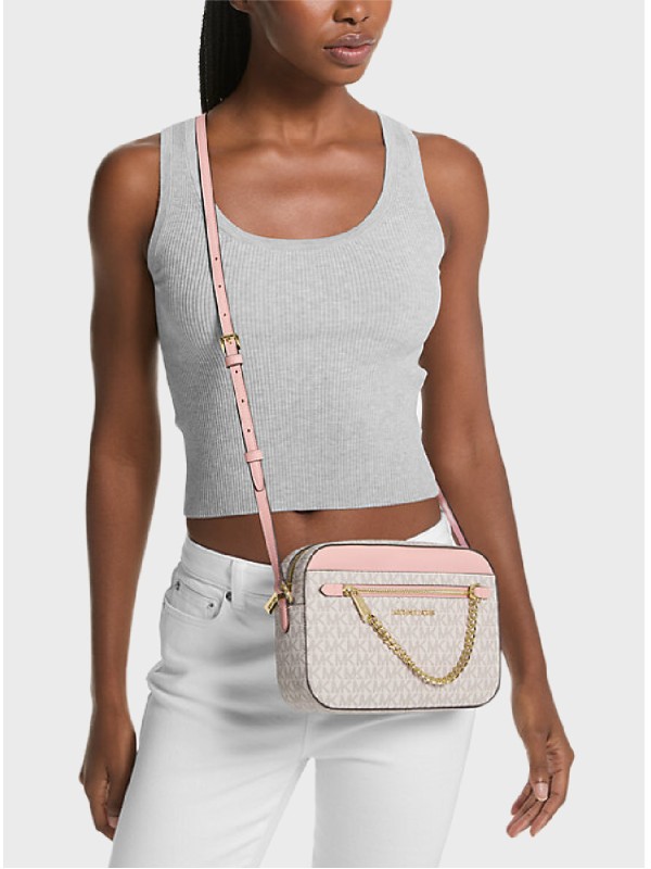 Cумка Michael Kors East West Zip Chain Crossbody Vanilla Logo Powder Blush