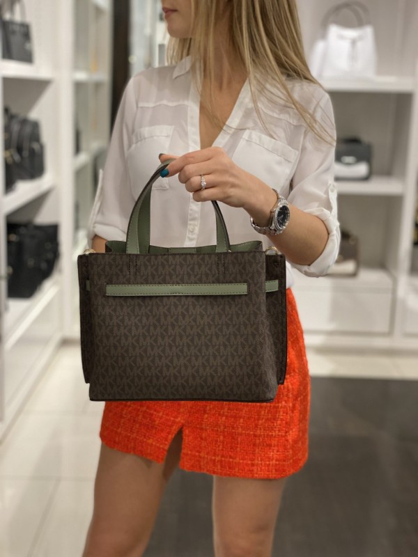 Cумка Michael Kors Emilia Brown logo+Army green