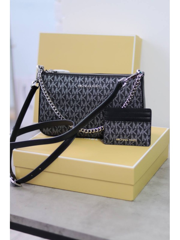 Подарочный набор Michael Kors Gift box Jet Set travel+cardholder Black silver logo