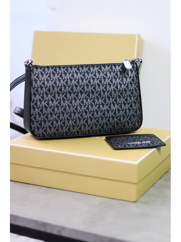 Подарунковий набір Michael Kors Gift box Jet Set travel+cardholder Black silver logo