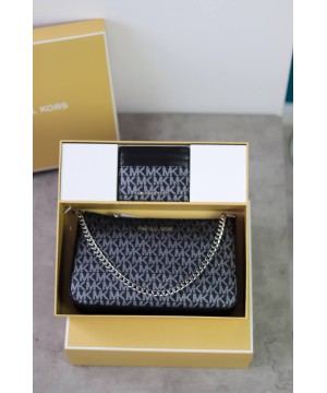 Подарочный набор Michael Kors Gift box Jet Set travel+cardholder Black silver logo