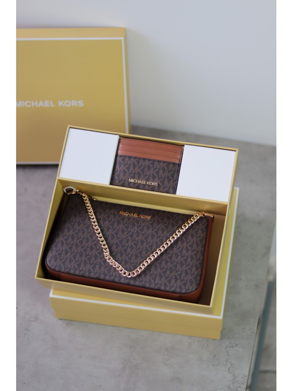 Подарочный набор Michael Kors Gift box Jet Set travel+cardholder Brown logo