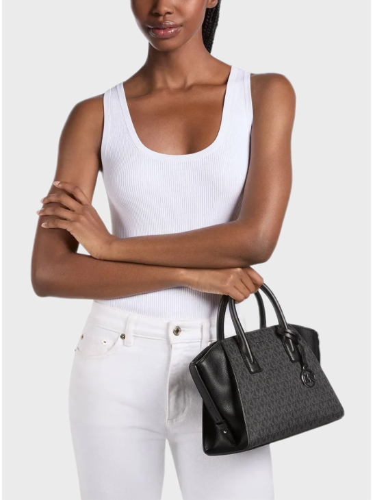 Сумка Michael Kors Avril Small Leather Top-Zip Satchel Black Logo