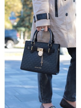 Сумка Michael Kors Hamilton Small Saffiano Leather Satchel Black logo