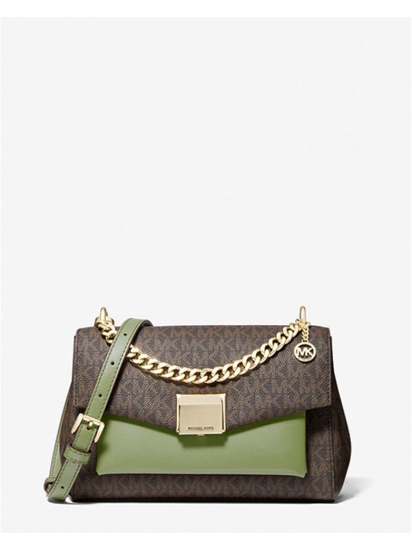 Cумка Michael Kors Lita Medium Brown/light sage logo