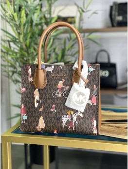 Cумка Michael Kors Mercer Mini Leather Tote Bag Brown logo print