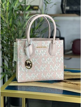Cумка Michael Kors Mercer Mini Leather Tote Bag Vanilla powder blush logo print