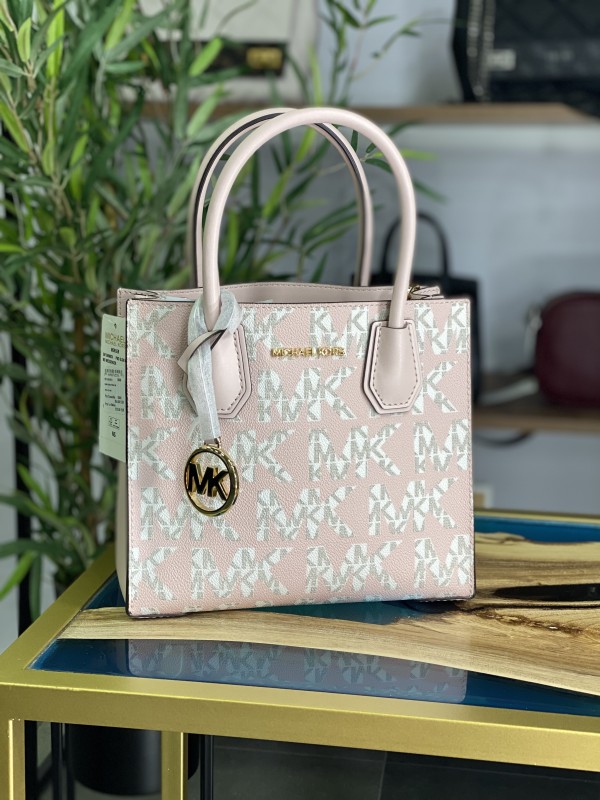 Cумка Michael Kors Mercer Mini Leather Tote Bag Vanilla powder blush logo print