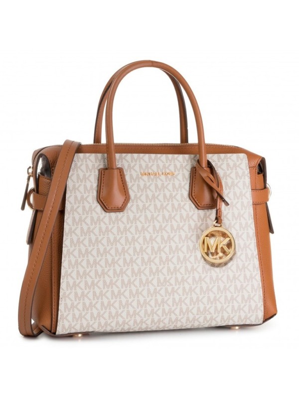 Cумка Michael Kors Mercer Medium Belted Satchel Vanilla Logo/Brown