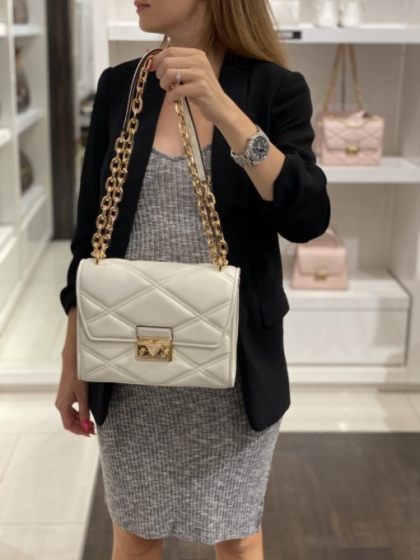 Сумка Michael Kors Serena Medium Flap Studded Crossbody Optic White