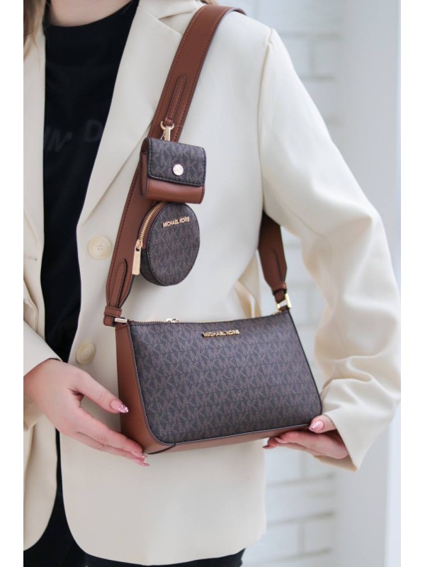 Cумка Michael Kors Jet Set Tech Crossbody Brown logo