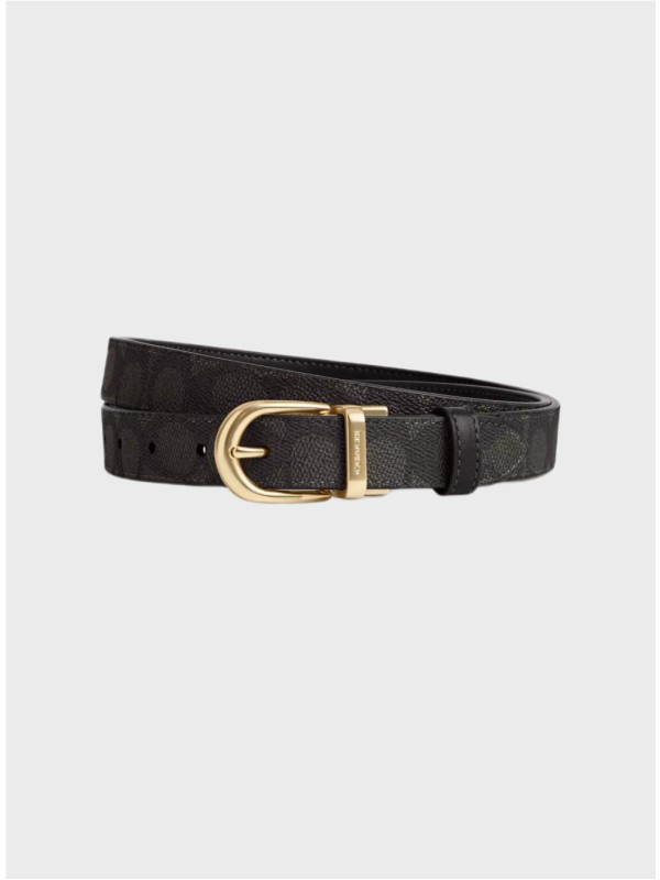 Жіночий пояс Coach Harness Buckle Cut To Size Reversible 25 mm Brown Logo Black